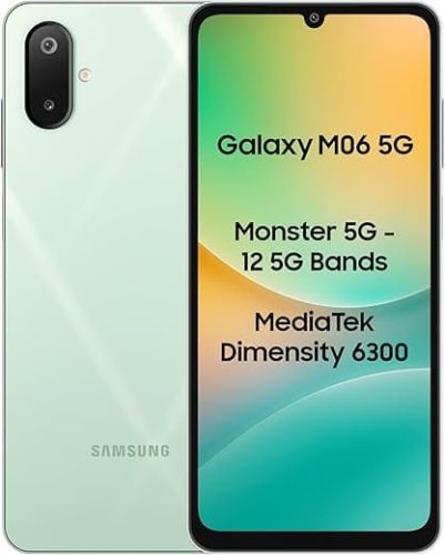 Samsung Galaxy M06 5G (Sage Green, 4GB RAM, 128 GB Storage) | MediaTek Dimensity 6300 | AnTuTu Score 422K+ | 12 5G Bands| 25W Fast Charging | 4 Gen. of OS Upgrades | Without Charger