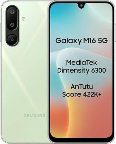 Samsung Galaxy M16 5G (Mint Green, 4GB RAM, 128 GB Storage) | MediaTek Dimensity 6300 | AnTuTu Score 422K+ | Super Amoled Display | 25W Fast Charging | 6 Gen. of OS Upgrades | Without Charger